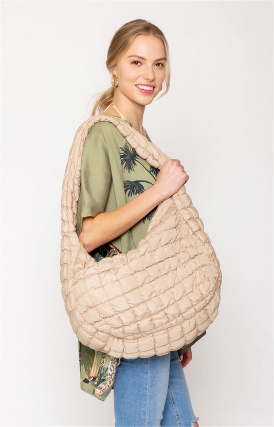Quilted Beige Puffer Tote