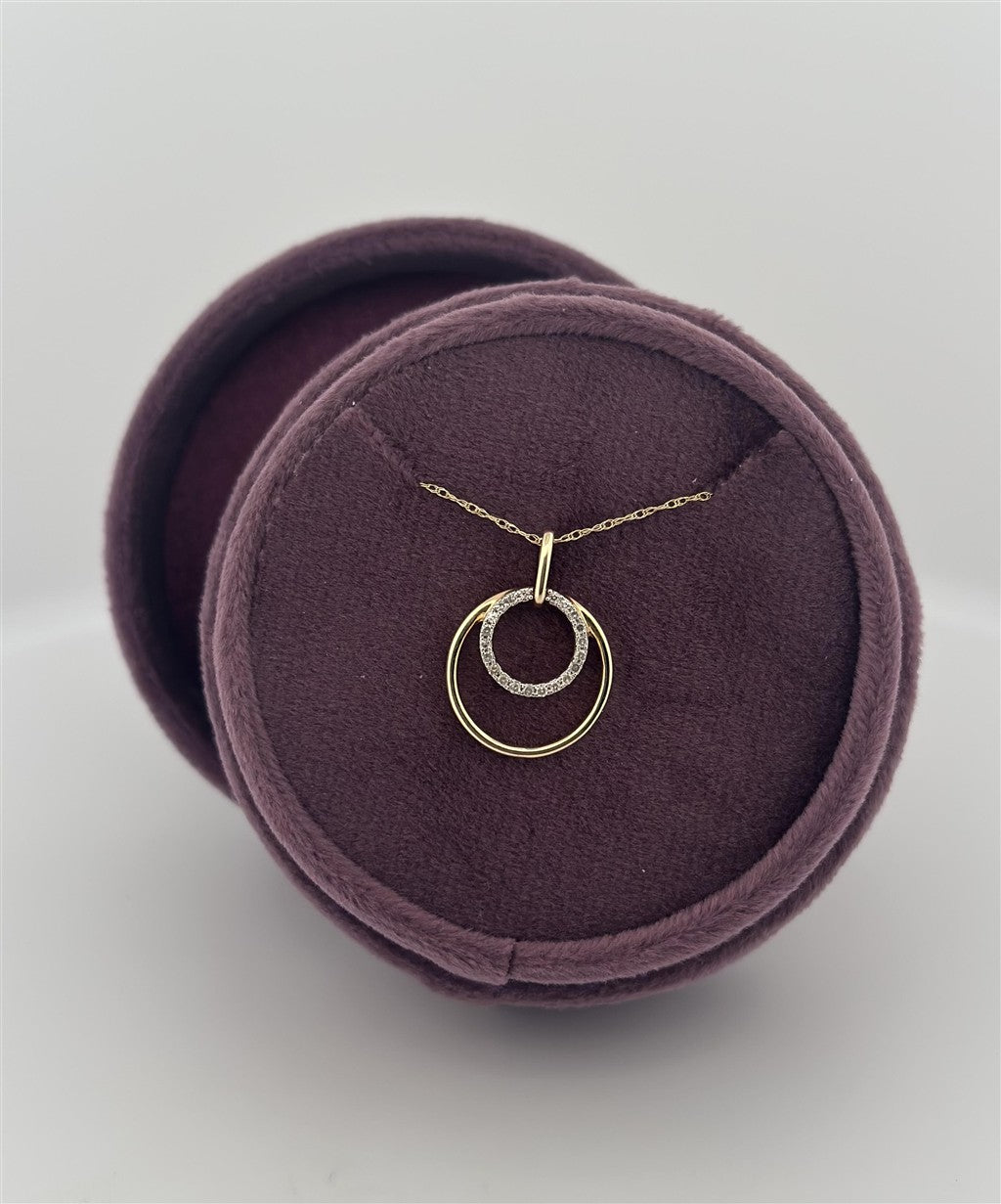 Yellow Gold Diamond Double Circle Necklace