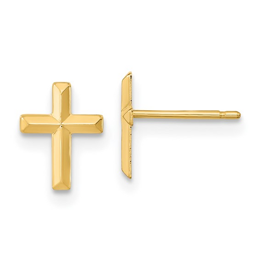 Yellow Gold Cross Stud Earrings