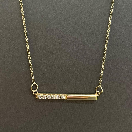 Yellow Gold Diamond Accented Bar Necklace