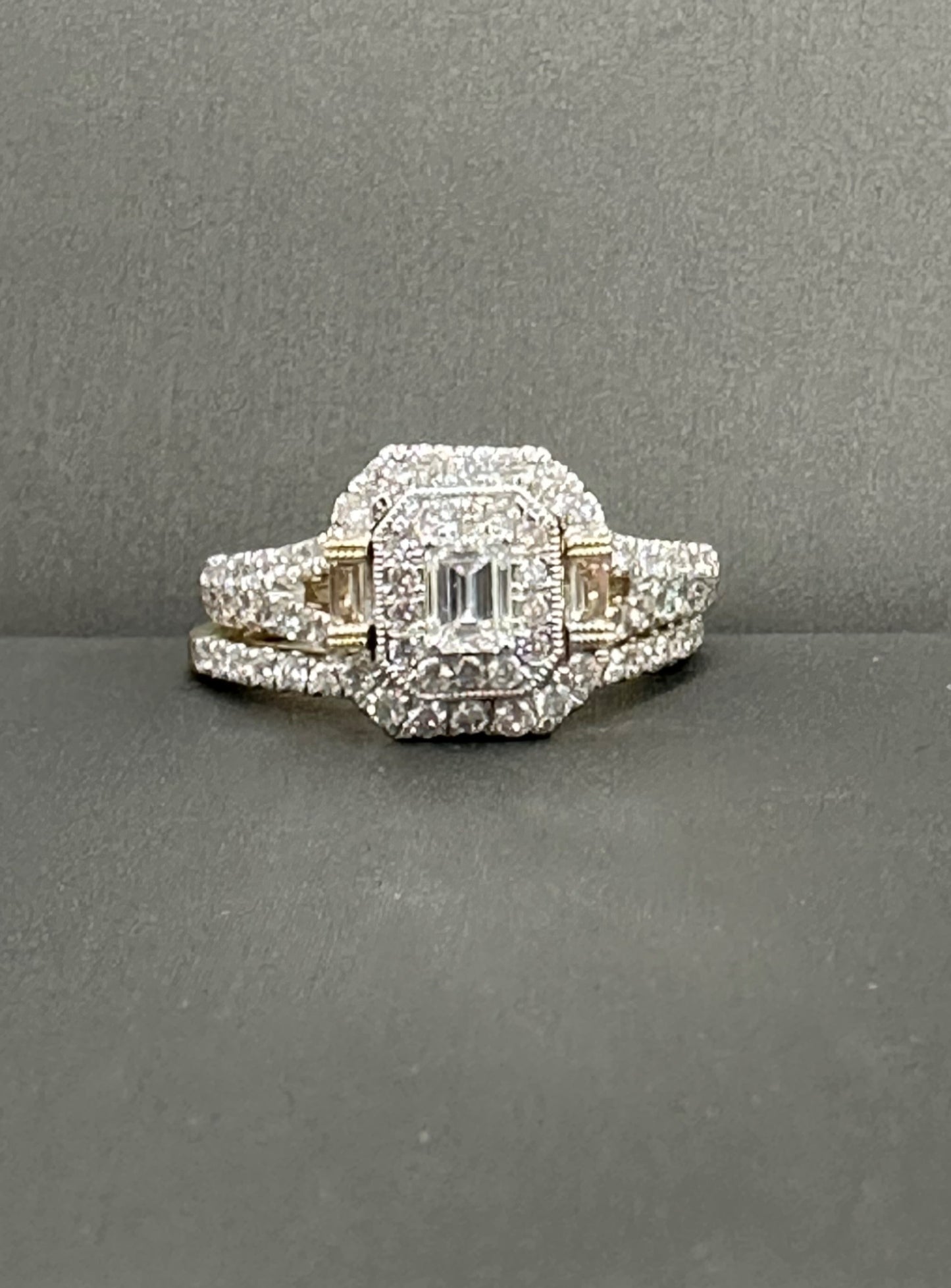Yellow Gold Halo Style Emerald Cut Ring