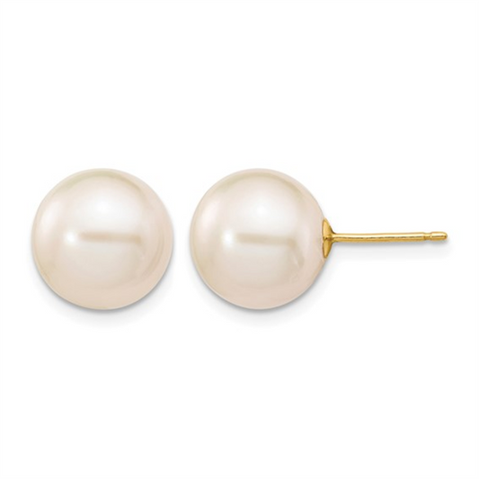 Yellow Gold Pearl Stud Earrings