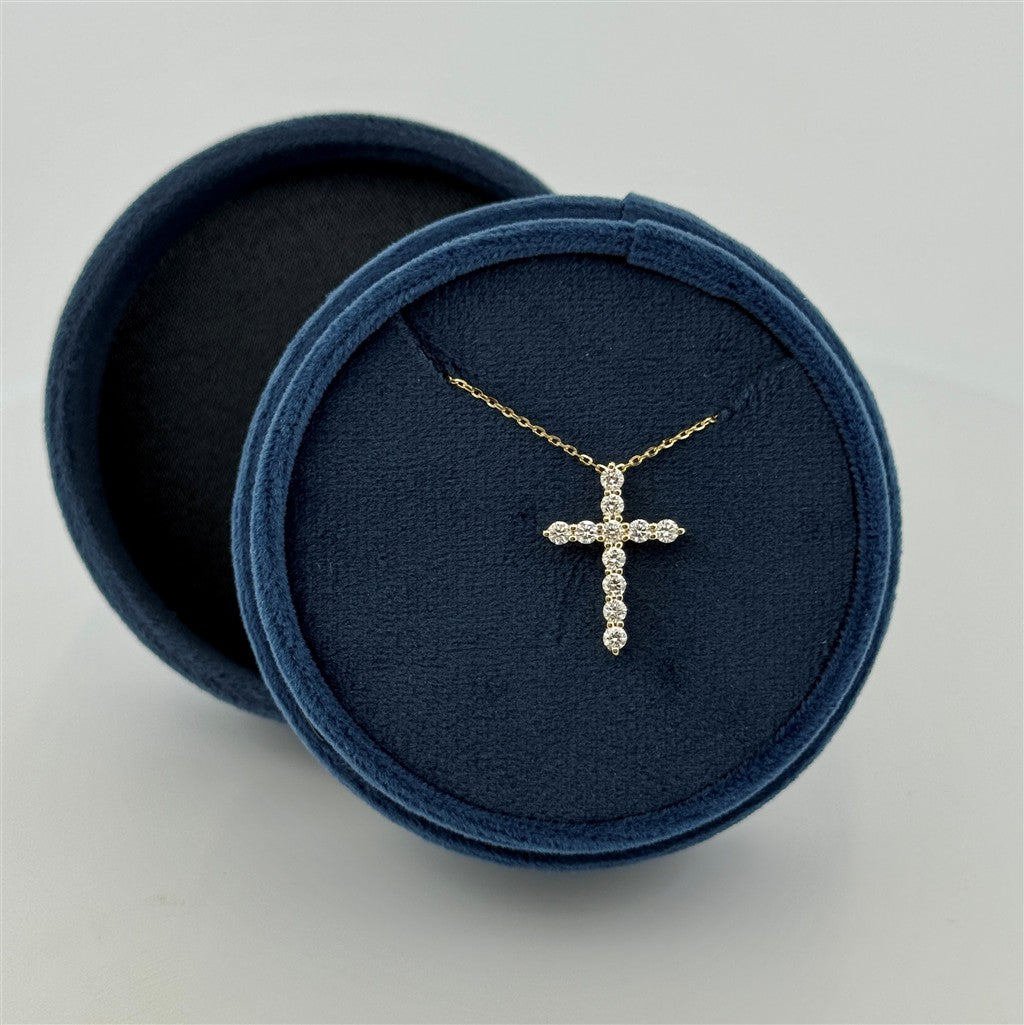 Yellow Gold Lab Grown Diamond Cross Necklace