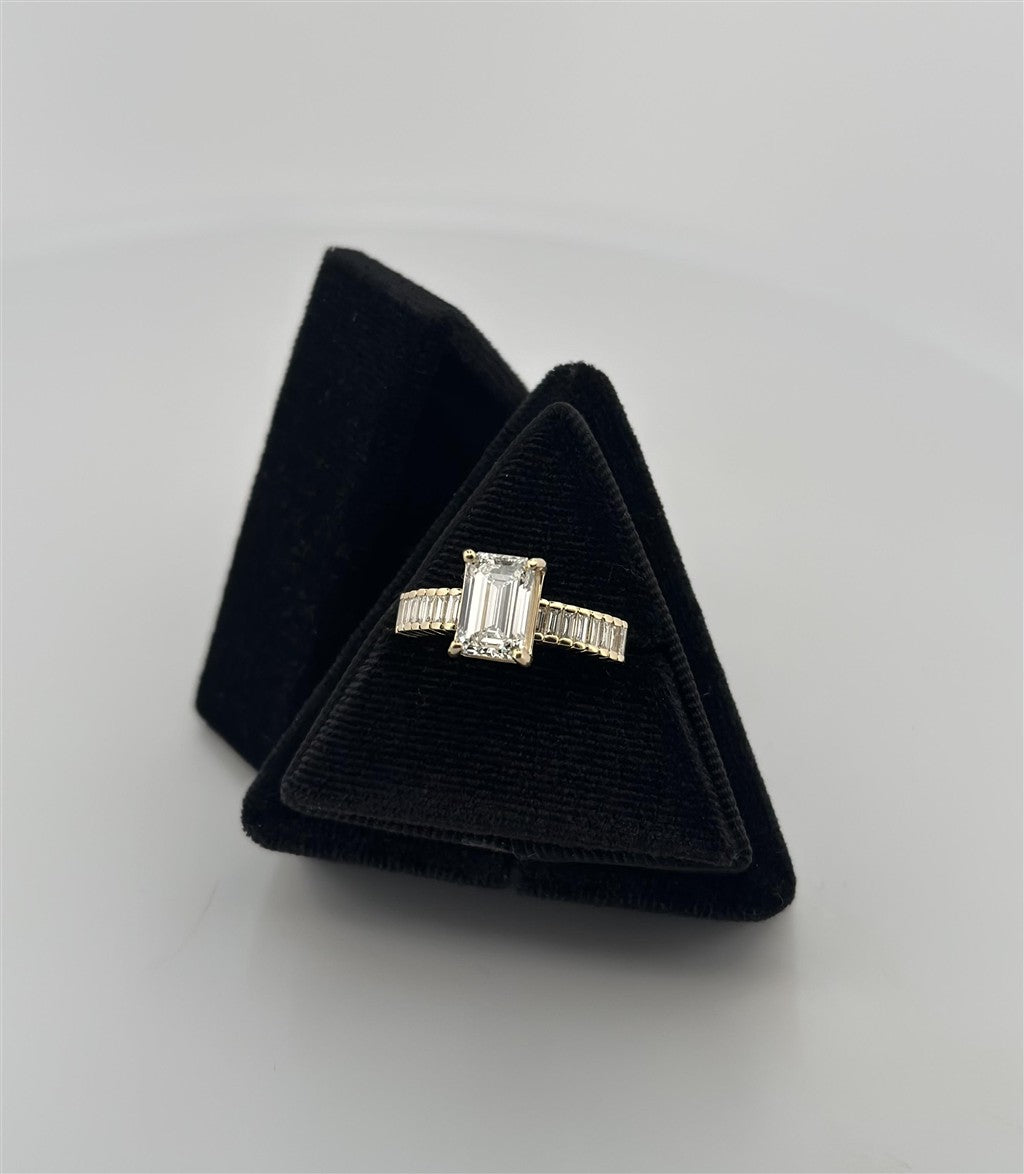 Yellow Gold Baguette Accented Engagement Ring