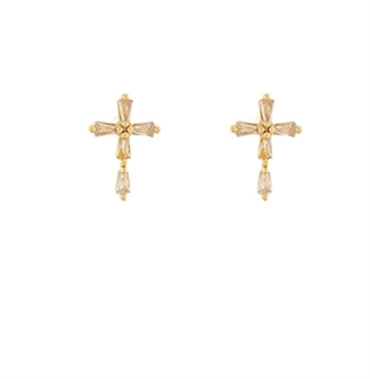 Trendy Cross CZ Stud Earrings