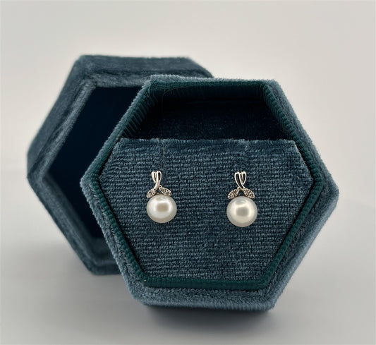White Gold Pearl Stud Earrings