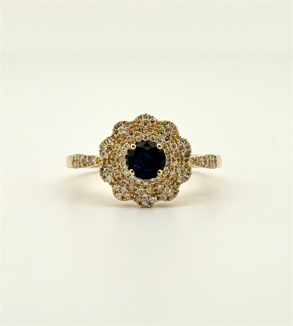 Yellow Gold Diamond Accented Sapphire Ring