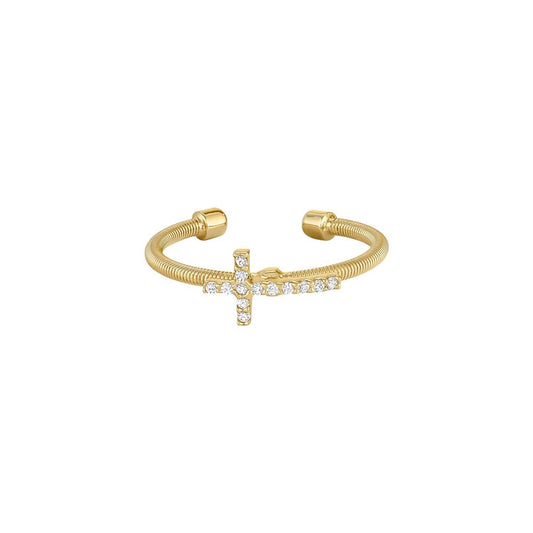 Sterling Silver Gold Finish Cable Cuff Cross Ring