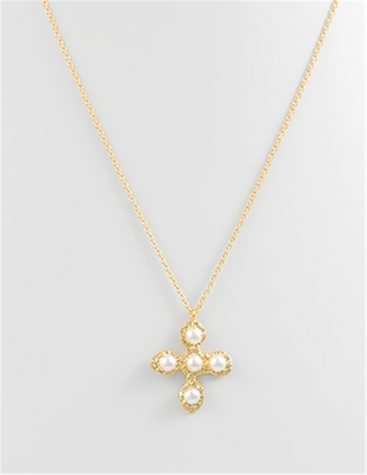 Cross And Pearl Pendant Necklace