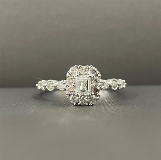White Gold Vintage Inspired Emerald Cut Engagement Ring