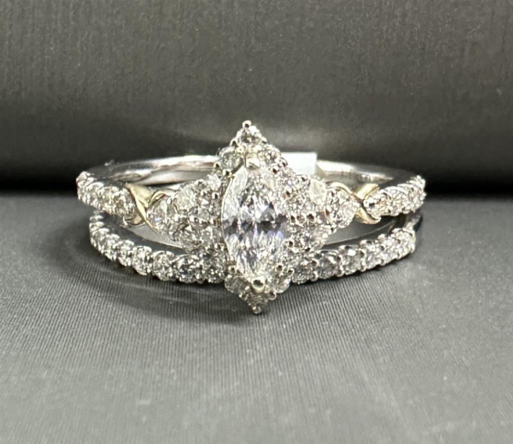 Two-Tone Halo Style Marquise Diamond Bridal Set
