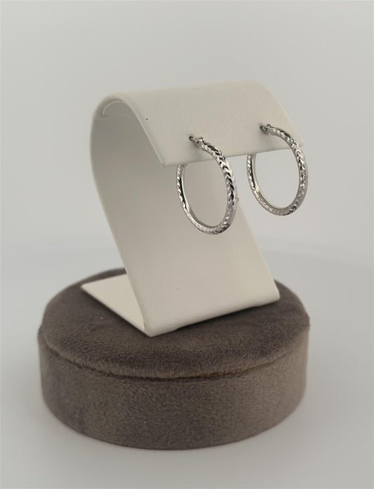 White Gold Diamond Cut Hoops