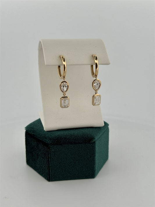 Yellow Gold Lab Grown Dangle Hoop Earrings
