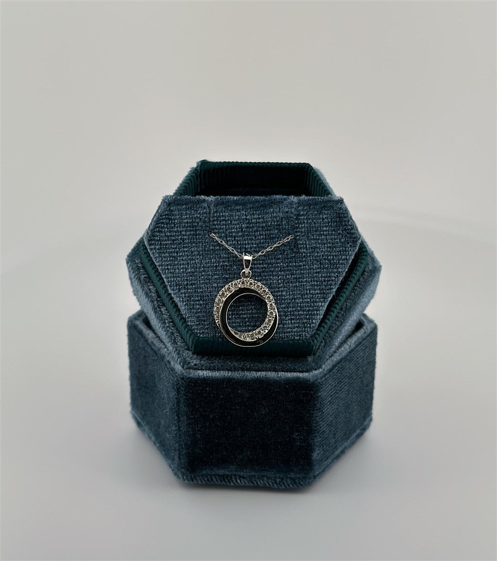 White Gold Diamond Accented Double Circle Necklace