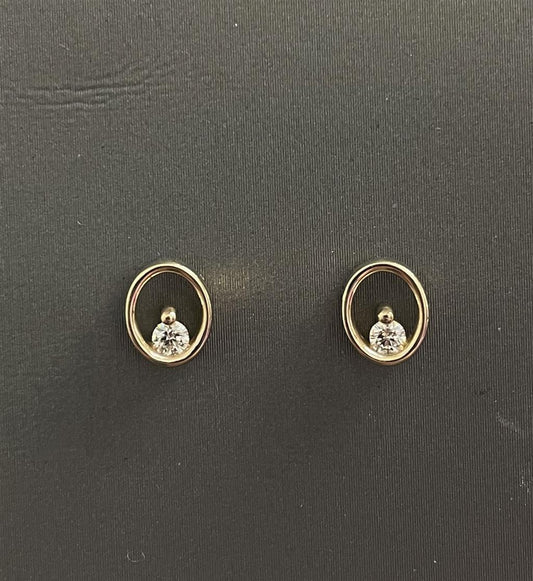 Yellow Gold Diamond Oval Shape Stud Earrings