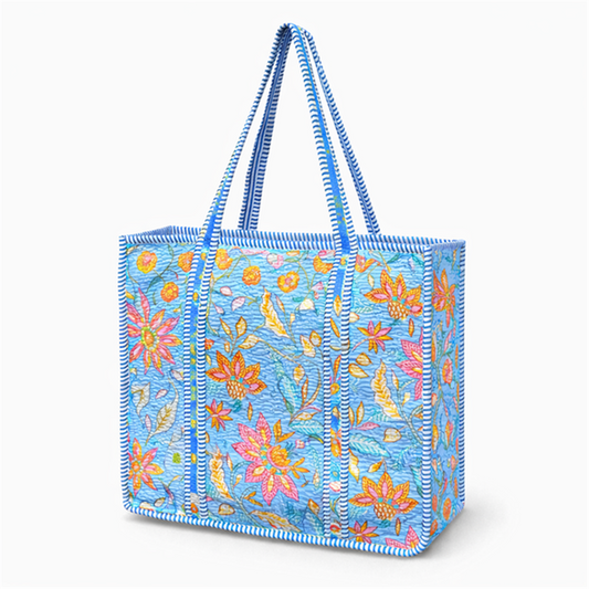 Light Blue Floral Quilted Tote Bag