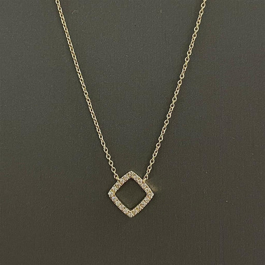 Yellow Gold Diamond Open Square Necklace