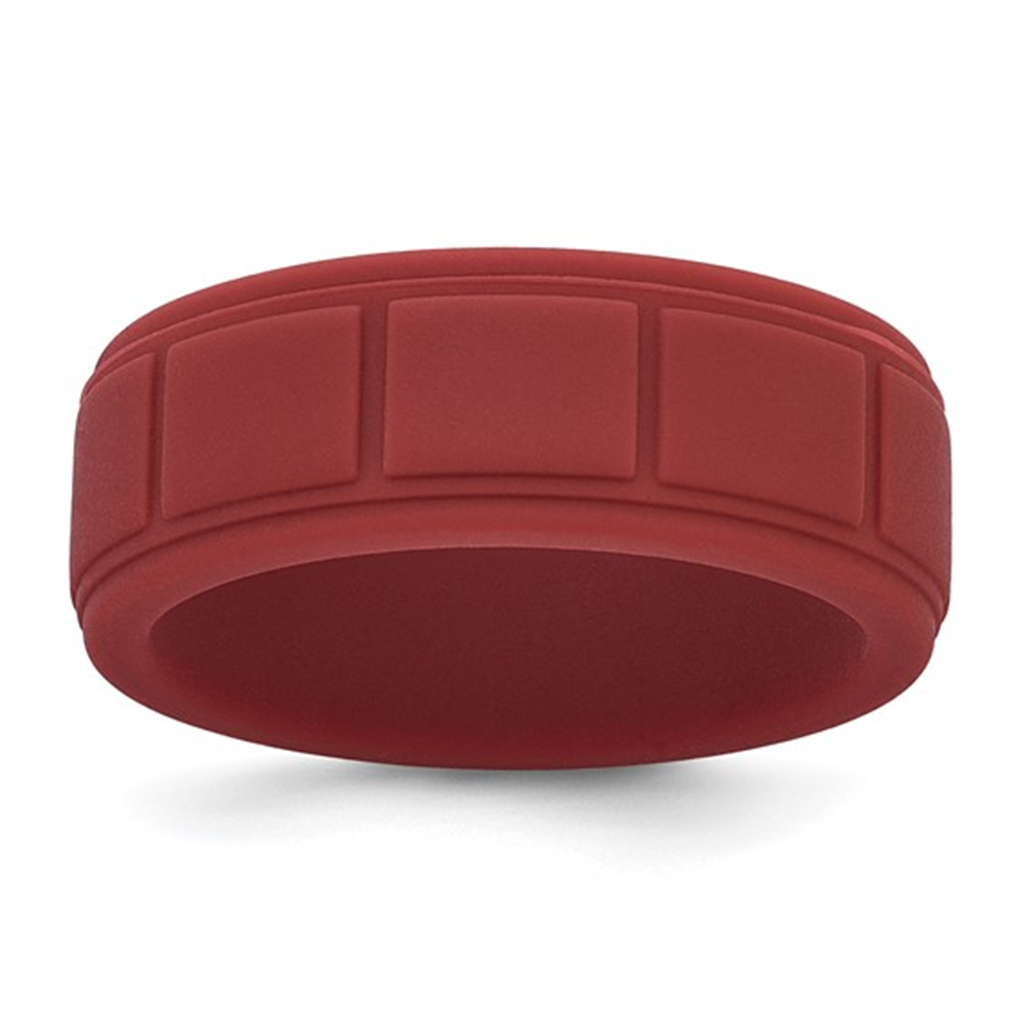 Dark Red Grid Pattern Silicone Wedding Band