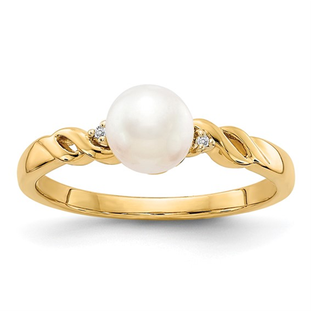 Yellow Gold Diamond Accented Pearl Ring