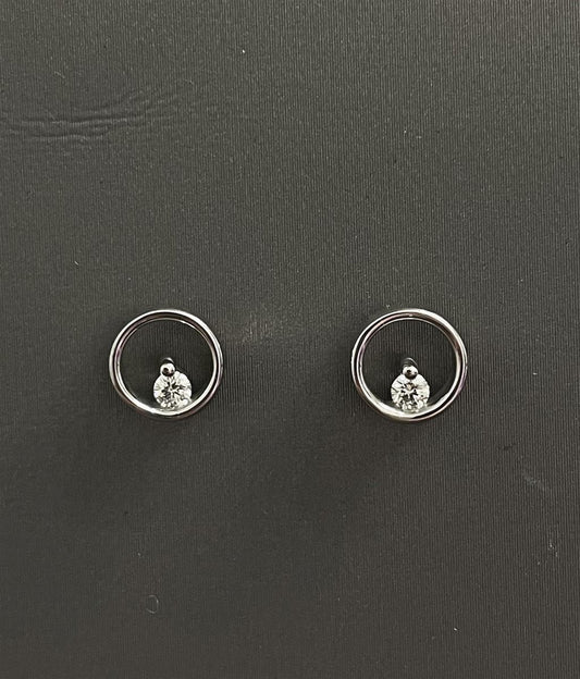 White Gold Diamond Circle Stud Earrings