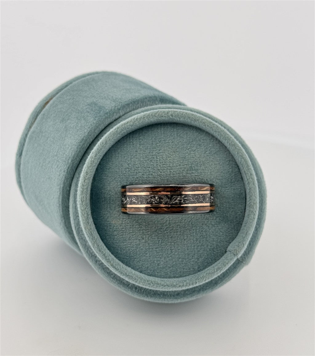 Meteorite And Whiskey Barrel Wedding Band
