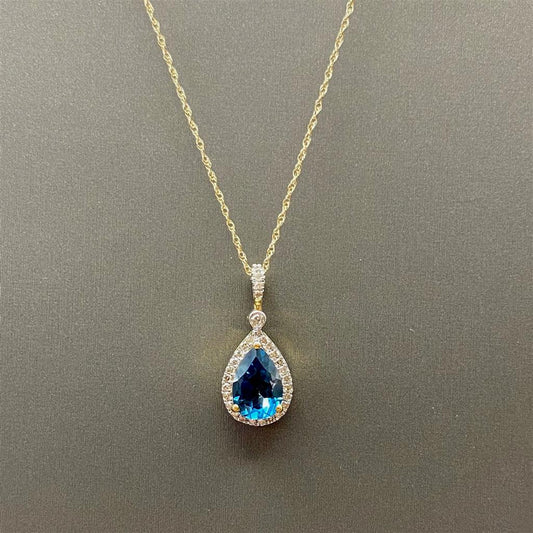Yellow Gold Diamond Accented London Blue Topaz Necklace