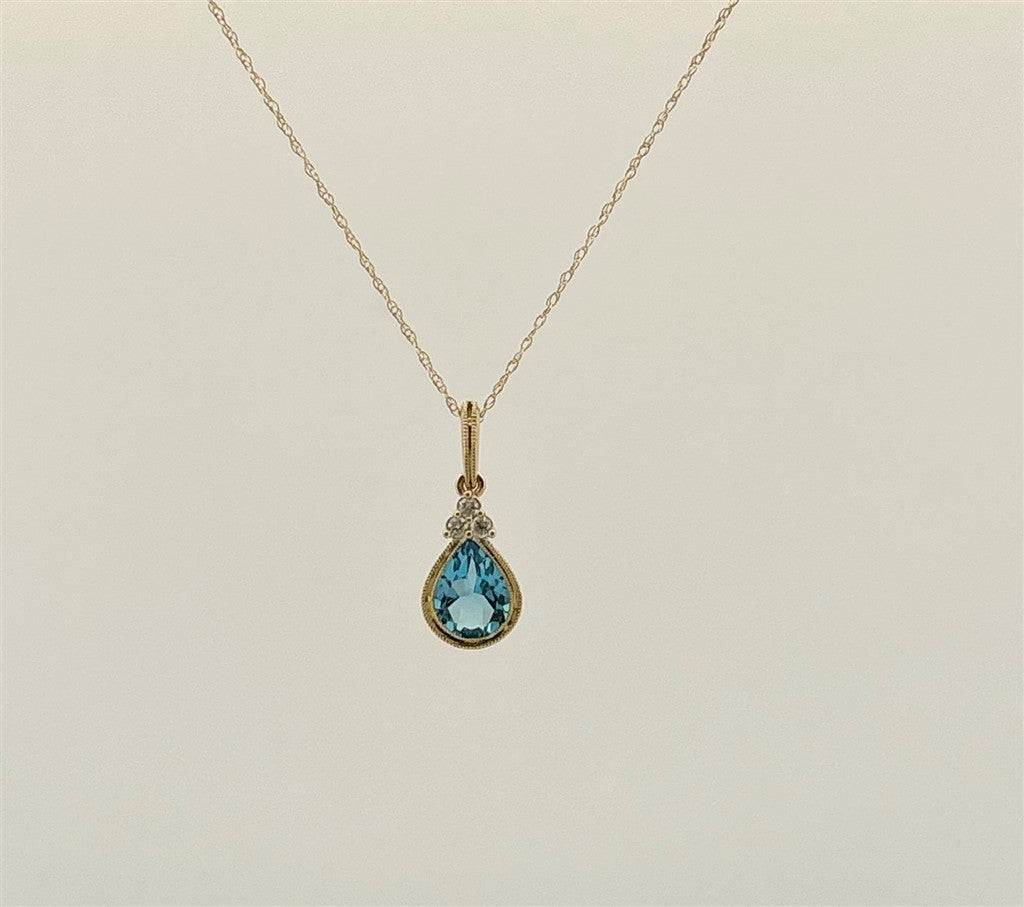 Yellow Gold Diamond Accented Blue Topaz Necklace