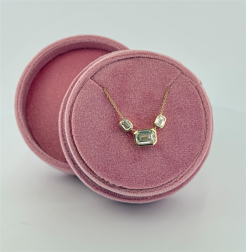 Yellow Gold Three Stone Lab Diamond Necklace