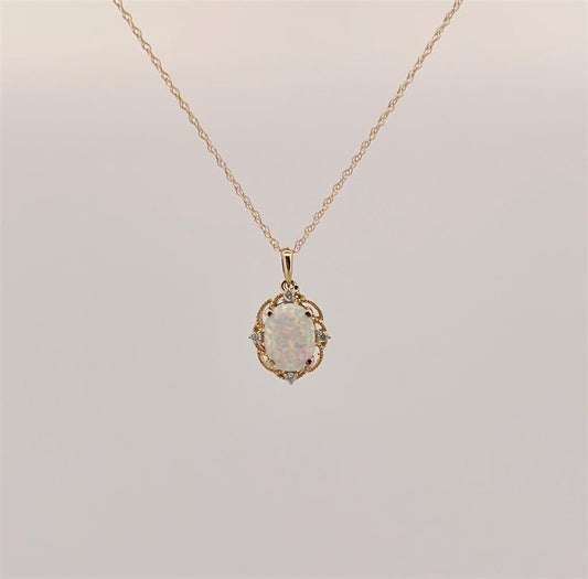 Yellow Gold Vintage Inspired Opal Necklace