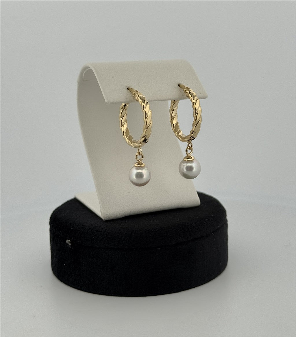 Yellow Gold Pearl Hoop Earrings