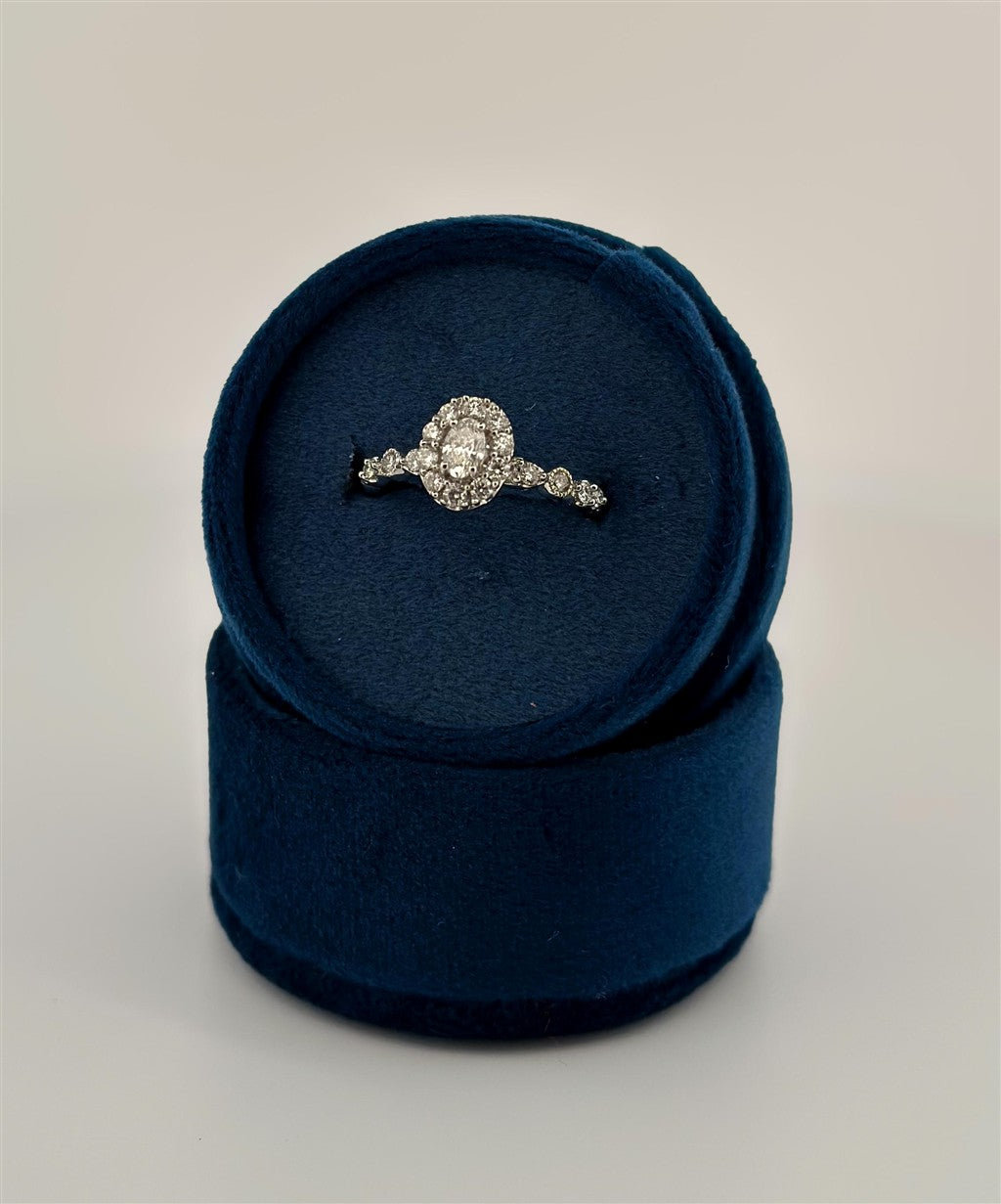 White Gold Vintage Inspired Halo Style Engagement Ring