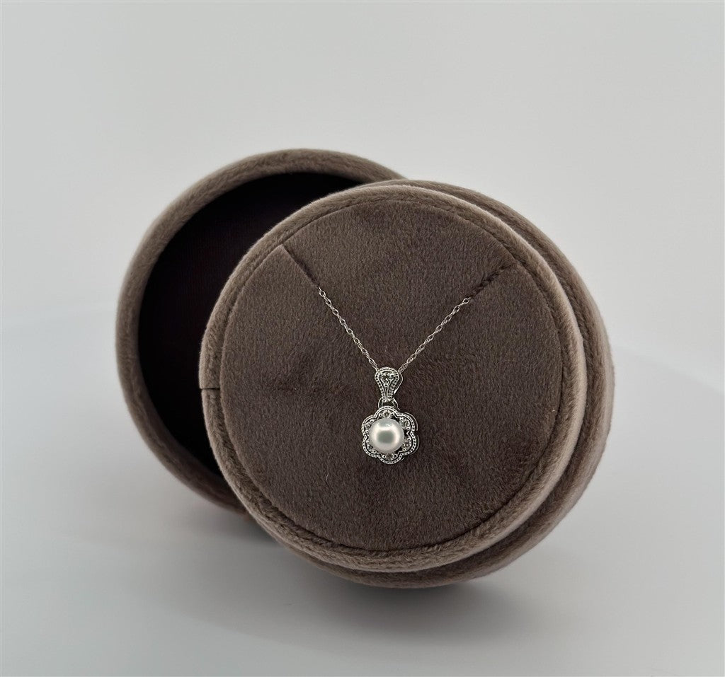 White Gold Diamond Accented Pearl Necklace