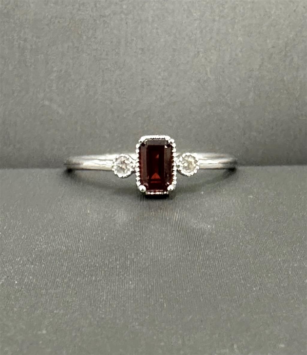 White Gold Emerald Cut Garnet Ring