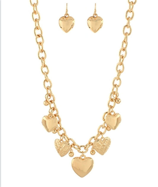 Trendy Heart Charm Necklace & Earring Set