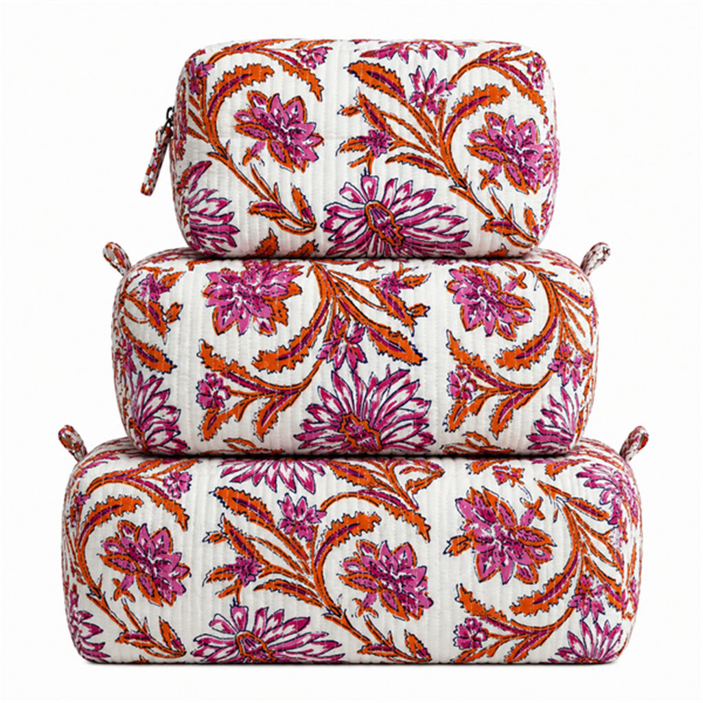 White And Pink Floral Cosmetic Bag