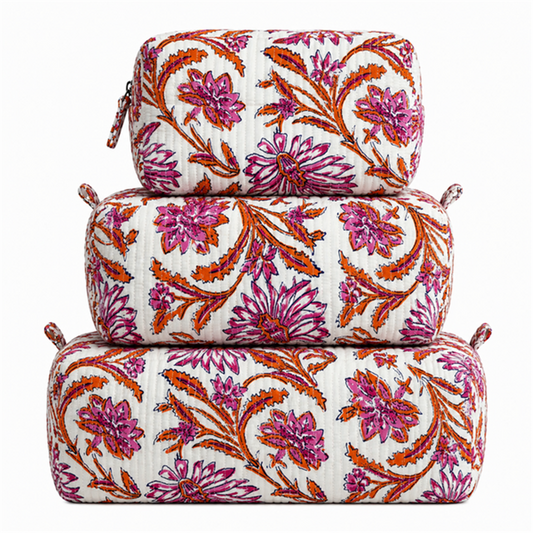 White And Pink Floral Cosmetic Bag