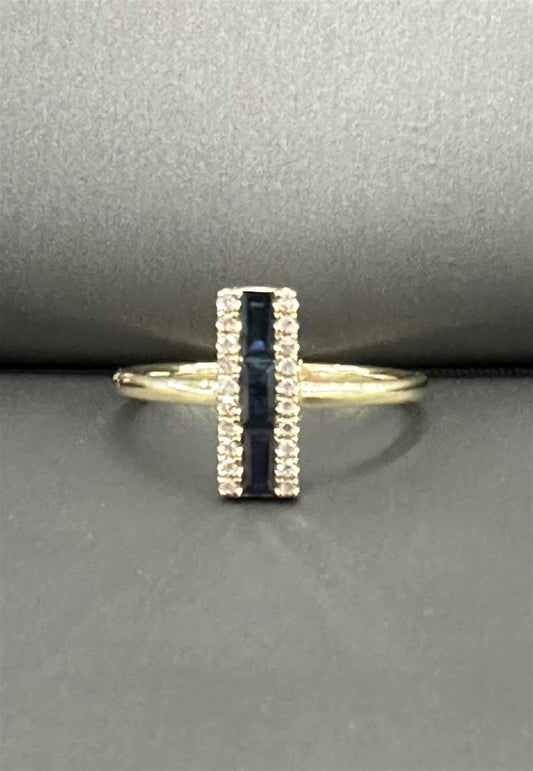 Yellow Gold Sapphire And Diamond Bar Ring