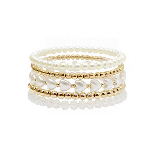 Beaded &Heart Pearl Stretch Bracelet