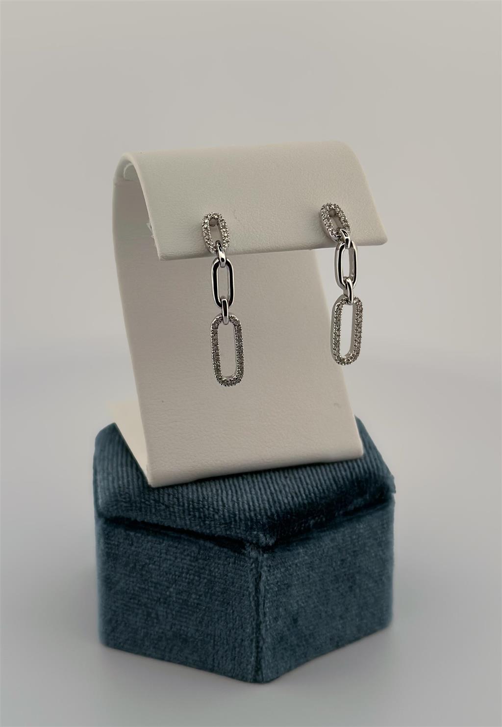 White Gold Diamond Paperclip Earrings