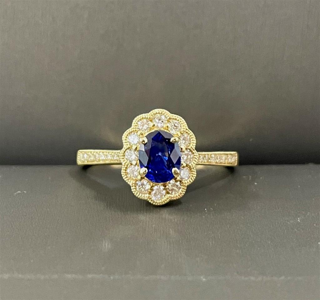 Yellow Gold Halo Style Sapphire Ring