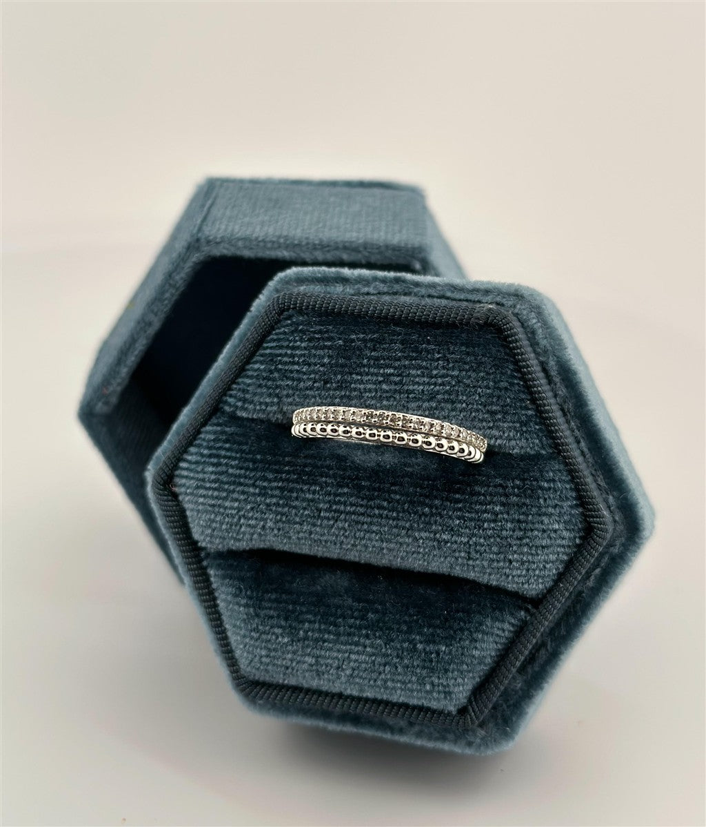 White Gold Diamond And Beaded Stackable Ring