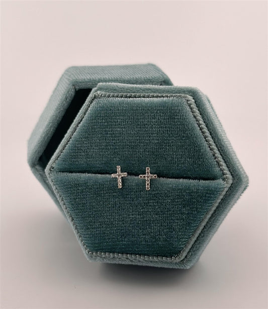 White Gold Diamond Cross Stud Earrings