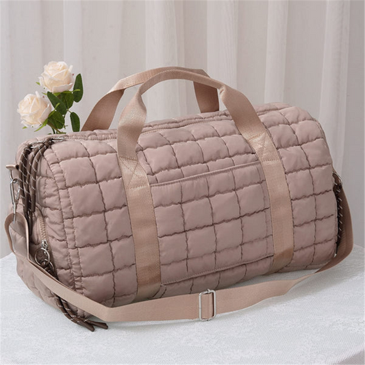 Quilted Puffer Taupe Duffel Bag
