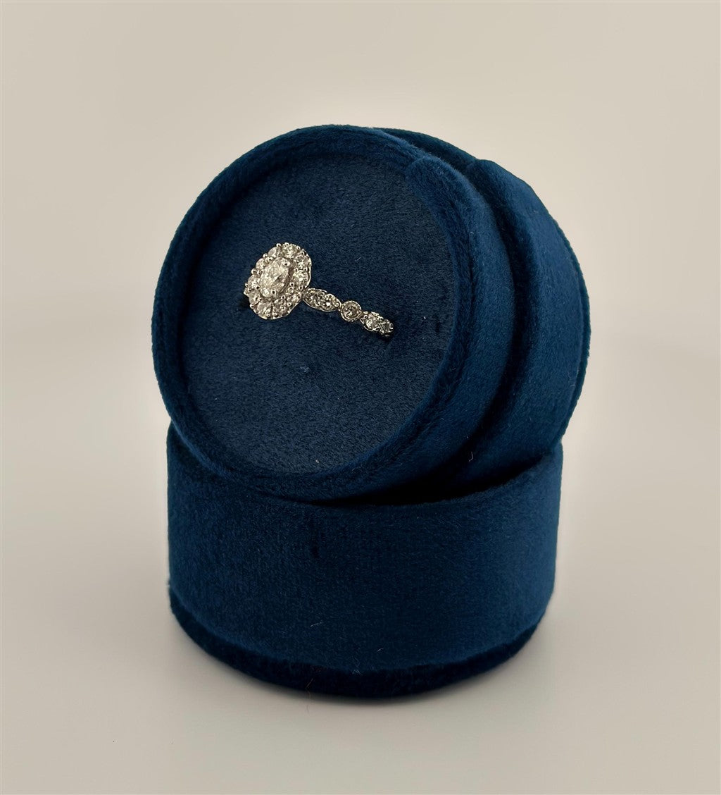 White Gold Vintage Inspired Halo Style Engagement Ring