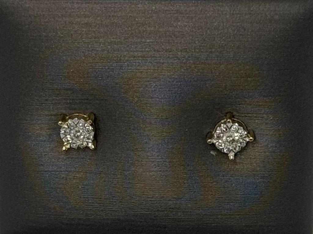 Yellow Gold Diamond Cluster Stud Earrings