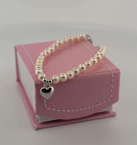Sterling Silver Pearl Heart Bracelet