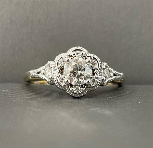 Two-Tone Round Antique Style Engagement Ring
