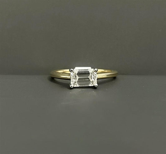 Two-Tone Emerald Cut Diamond Engagement Ring