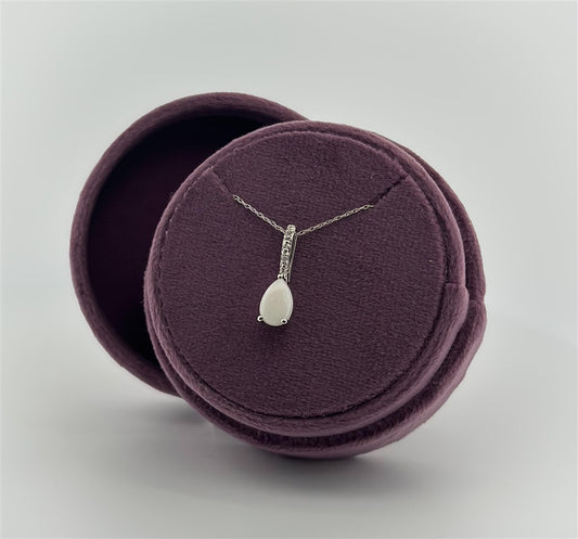 White Gold Diamond Accented Opal Necklace