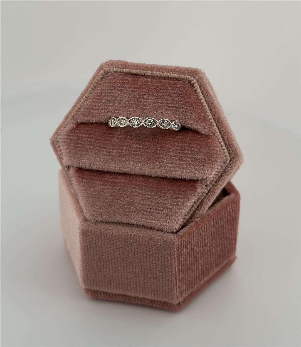 White Gold Vintage Inspired Diamond Stackable Ring